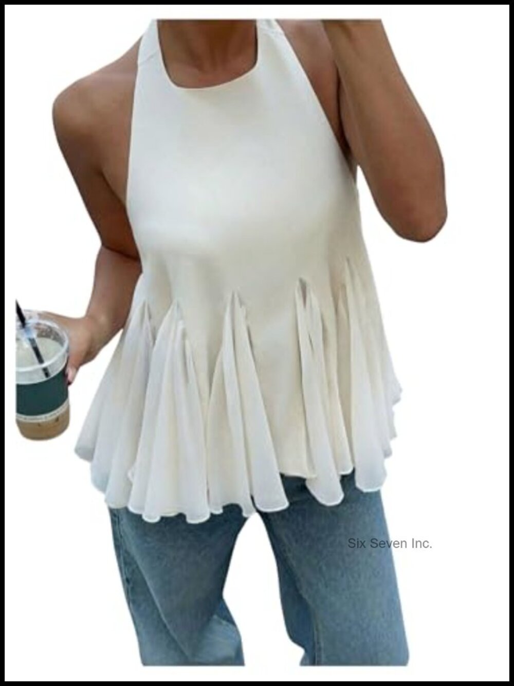 Chiffon Ruffle Halter Peplum Top Tie Backless Sleeveless Blouse